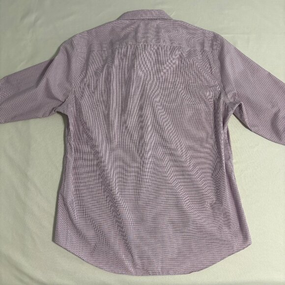 Egara Non-Iron LS Dress Shirt Men's Large Red Pink White Plaid Check Flip Cuff - Picture 5 of 7